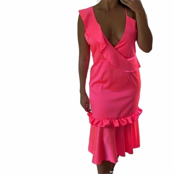 NWT Anthropologie Vone ruffle pink Yuli midi Dress, L - Picture 14 of 15
